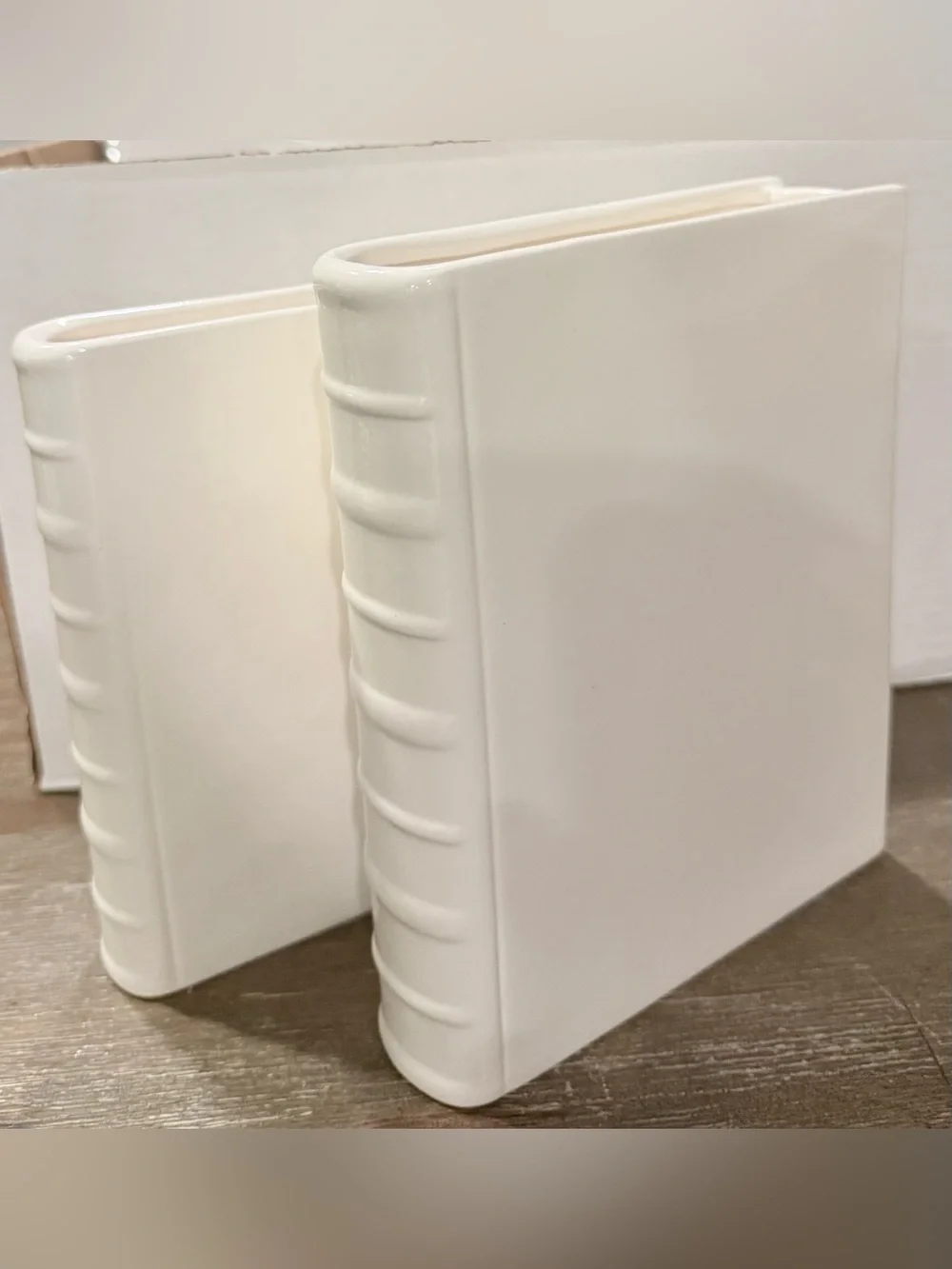 Ceramic Book-Shaped Vase Pair Bookend Glossy  White